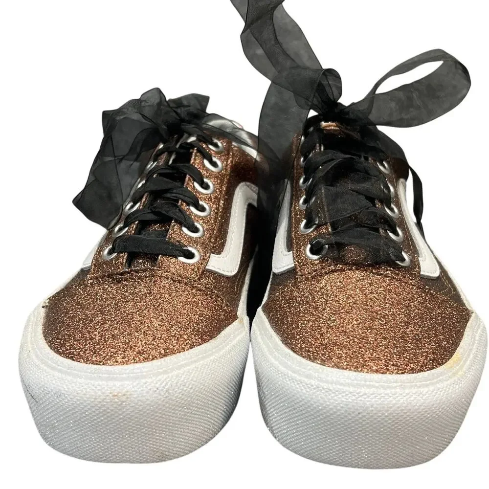 Vans Old Skool Sparkly Bronze Glitter Platform Sole Skate Shoe Sneaker Women 5.5